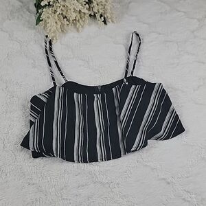 BLUE BLUSH‎ Crop Top Women's Medium Black White vertical stripes Tank Top